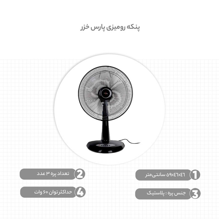 پنکه رومیزی پارس خزر مدل RIMA -بدون کنترل