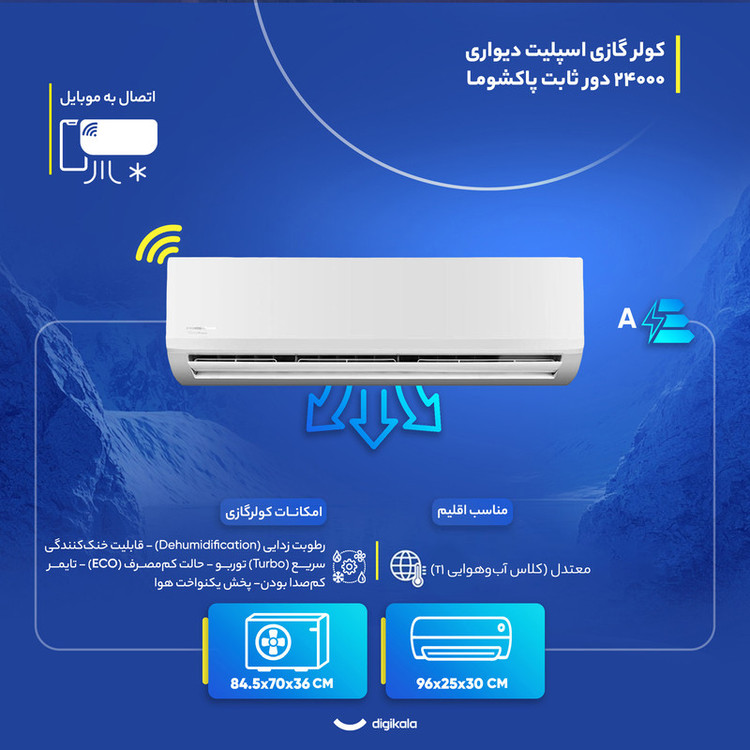 کولر گازی اسپلیت دیواری 24000 دور ثابت پاکشوما مدل MPB_24CHR2