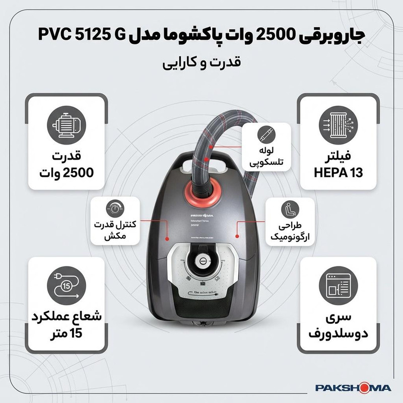 جاروبرقی 2500 وات پاکشوما مدل Düsseldorf C1